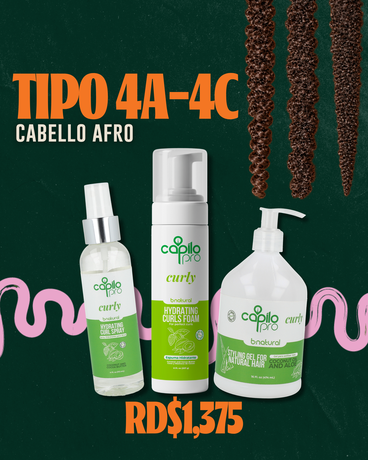 Rutina Capilo Pro Curly para Cabello Afro 4A–4C
