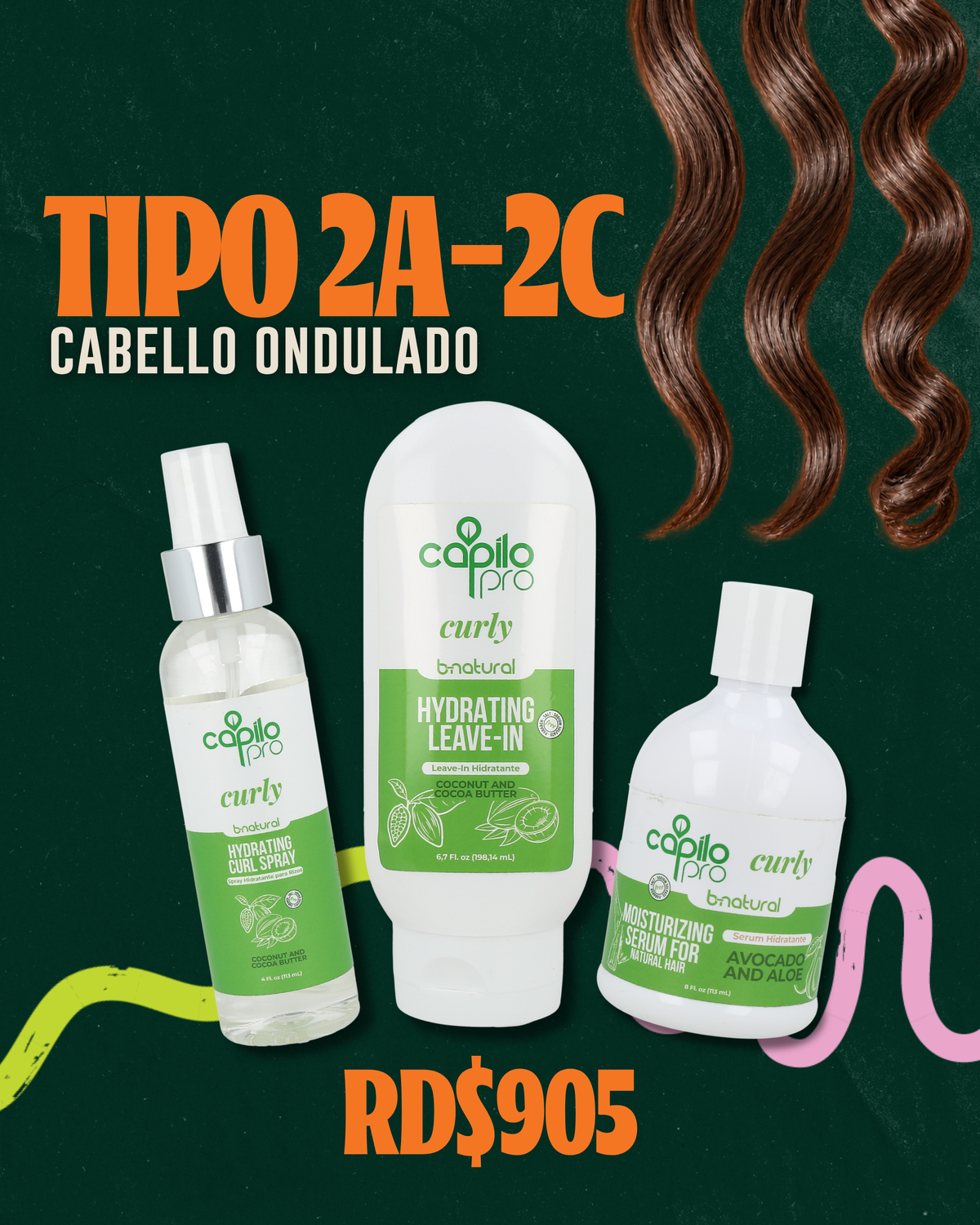 Rutina Capilo Pro Curly para Cabello Ondulado 2A–2C